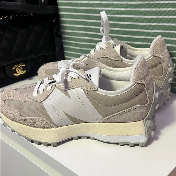 New Balance Taupe and White Sneakers - Picture 4 of 5